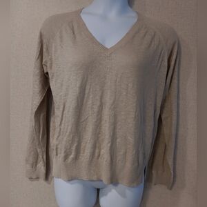 Hello Nite Elegant V-Neck Sweater in Tan Size L New